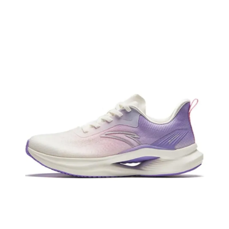 Anta Taming The Wind Cushioning Slip Resistant Low Top Running Shoes Women's White Pink Purple-0