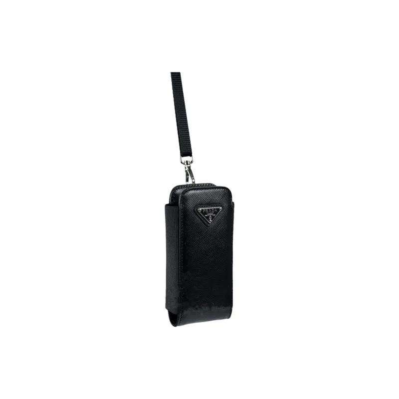 PRADA Saffiano Leather One Shoulder Crossbody Cell Phone Pouch Mini Women's Black-2
