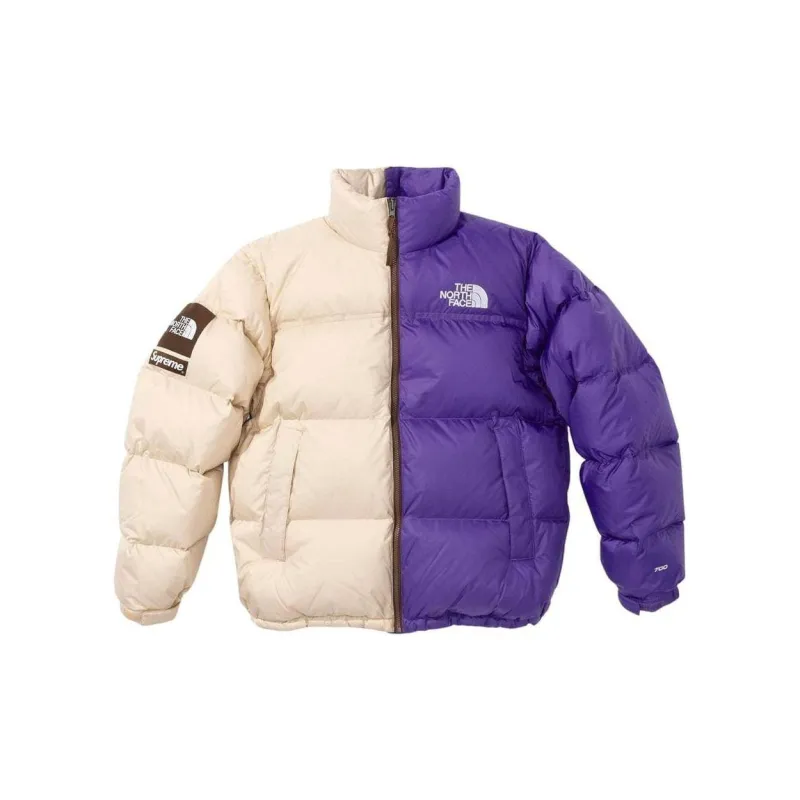 Supreme The North Face Split Nuptse Jacket Woodland Purple White 