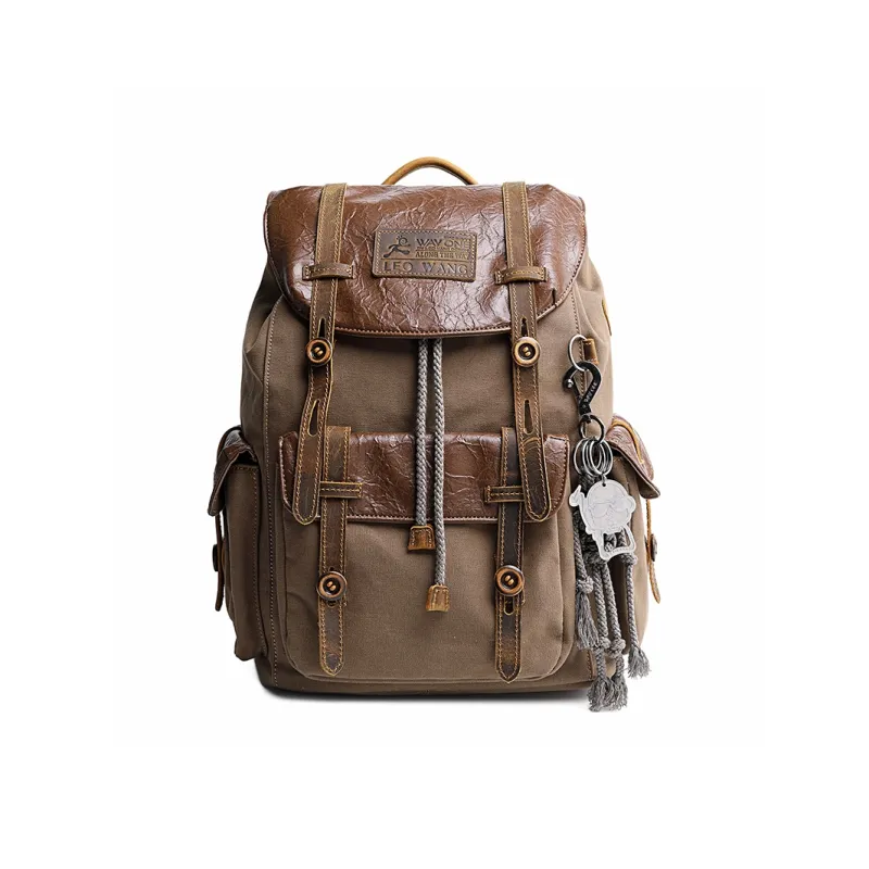 WAY ONE Canvas Backpack Unisex Dark Gray/Tan-6