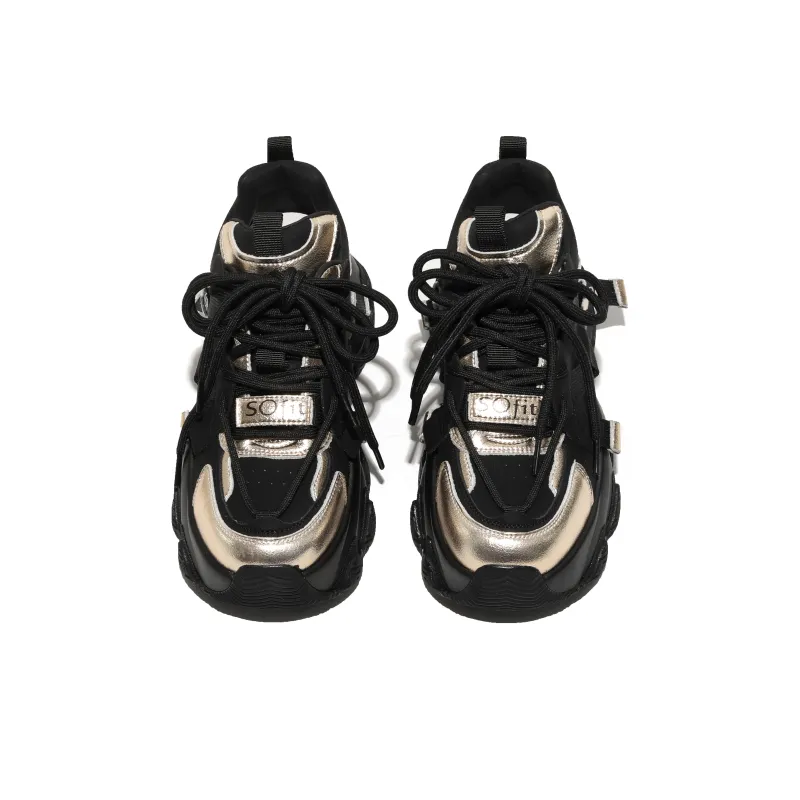 FAICCIA Height Increasing Abrasion Resistant Lightweight Slip Resistant Low Top Chunky Sneakers Women's Black-25