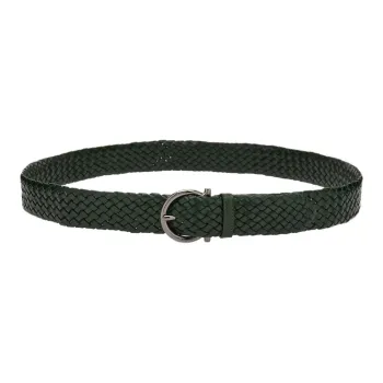 FERRAGAMO Woven Detail Leather Belts Men's Green Width 3.5CM