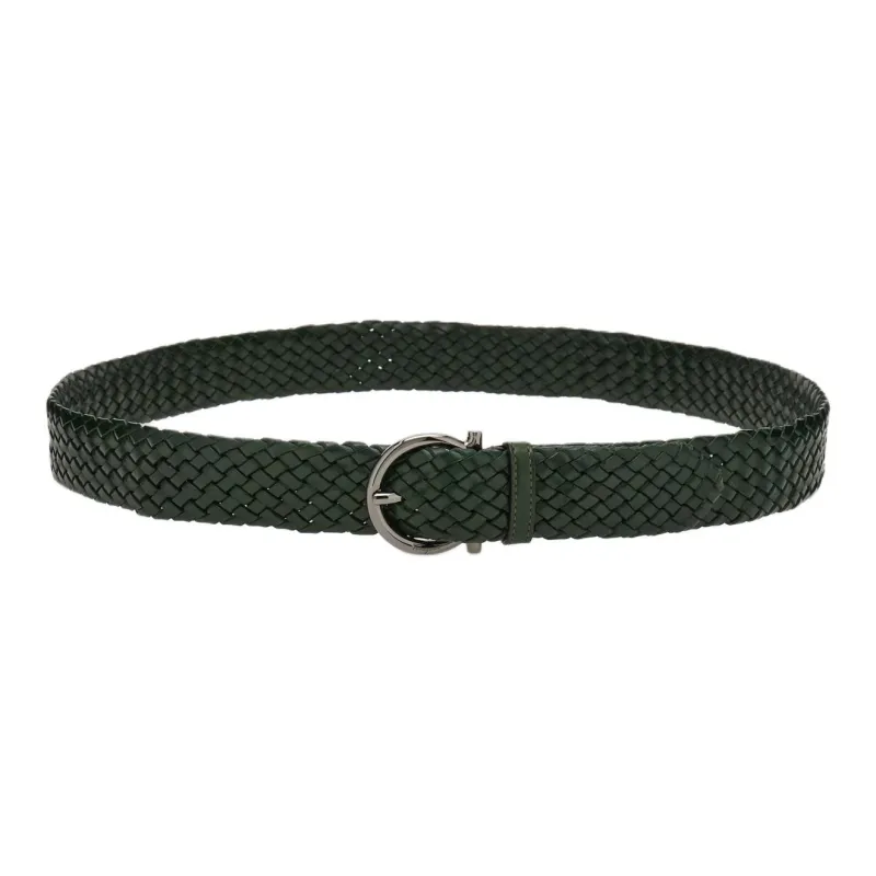 FERRAGAMO Woven Detail Leather Belts Men's Green Width 3.5CM-0