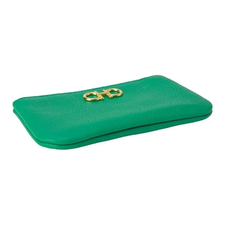 FERRAGAMO GANCINI Calfskin Key Pouch Women's Emerald Green-2