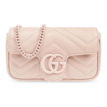 GUCCI GG Marmont Leather Ma Meng 16 Chain Flap Bag Shoulder Bag Crossbody Bag Extra Mini Women's Light Pink