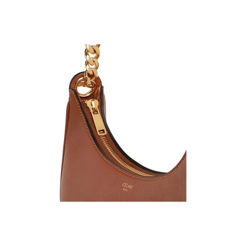 CELINE AVA Smooth Cow Leather Dumplings Dumpling Bag, Shoulder Bag, Handbag Women's Tawny-3