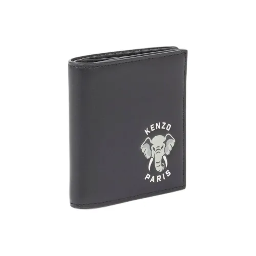 KENZO Cow Leather Card Holder Wallet Mens Black