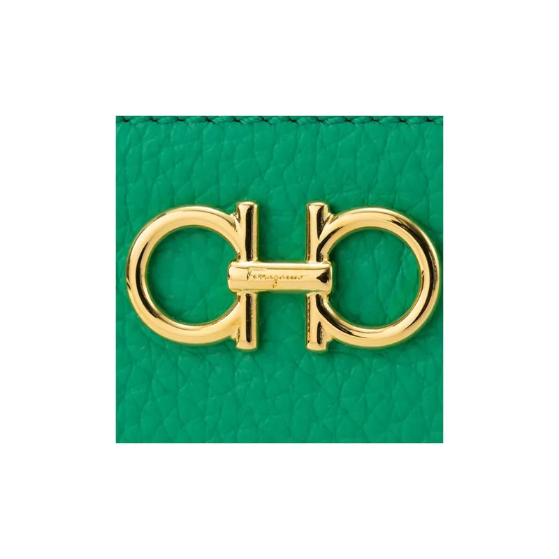 FERRAGAMO GANCINI Calfskin Key Pouch Women's Emerald Green-5