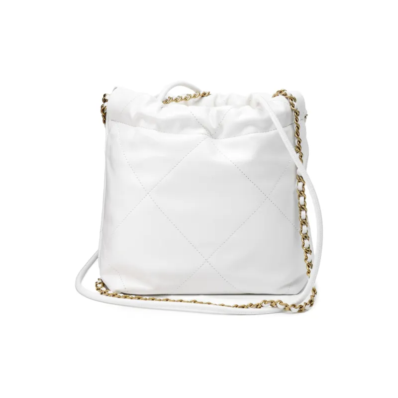 CHANEL 22Bag Shiny Calfskin Bucket Bag, Shoulder Bag, Crossbody Bag Mini Women's White-2