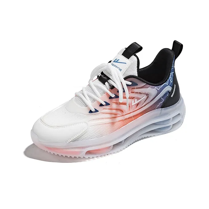 Warrior Cushioning Height Increasing Slip Resistant Low Top Running Shoes Men's White Royal Blue Orange Black-1