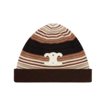 CELINE Triomphe Beanie In Striped Wool