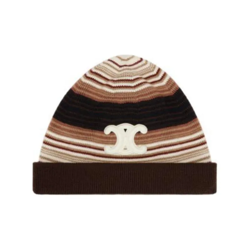 CELINE Triomphe Beanie In Striped Wool-0