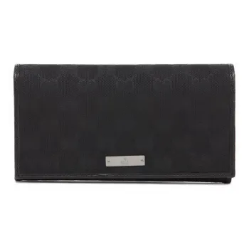 GUCCI Canvas With Leather Long Foldable Wallet With Money Clip Unisex Black