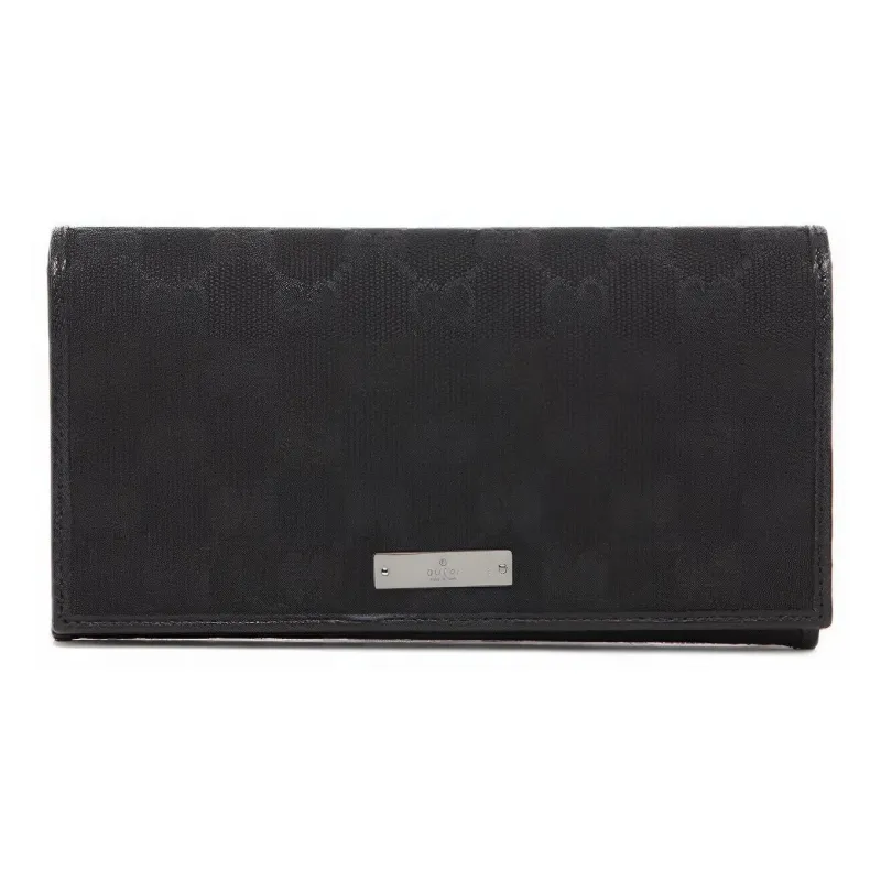 GUCCI Canvas With Leather Long Foldable Wallet With Money Clip Unisex Black-0