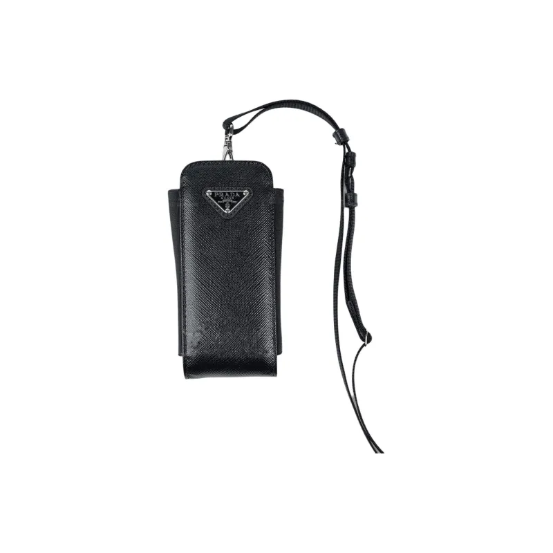 PRADA Saffiano Leather One Shoulder Crossbody Cell Phone Pouch Mini Women's Black-1