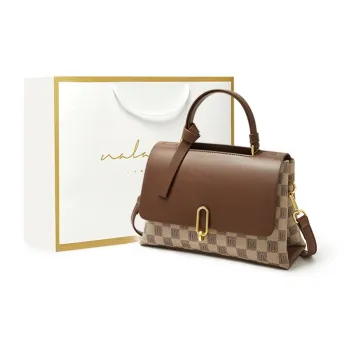 Narandu PVC With Synthetic Leather One Shoulder Handbag Medium Size Women's Brown