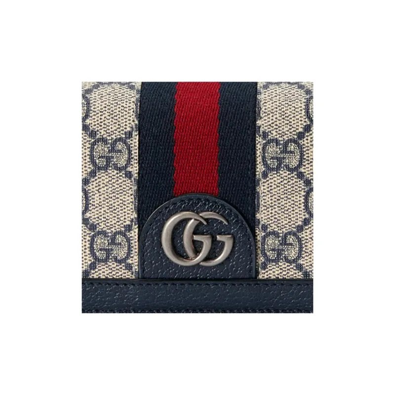 GUCCI Ophidia Canvas With Leather Wallet Coin Purse Women's Beige/Blue-6