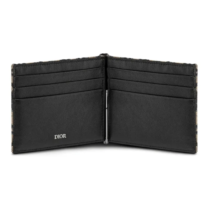 DIOR Jacquard Fabric Wallet Men's Beige/Black-3