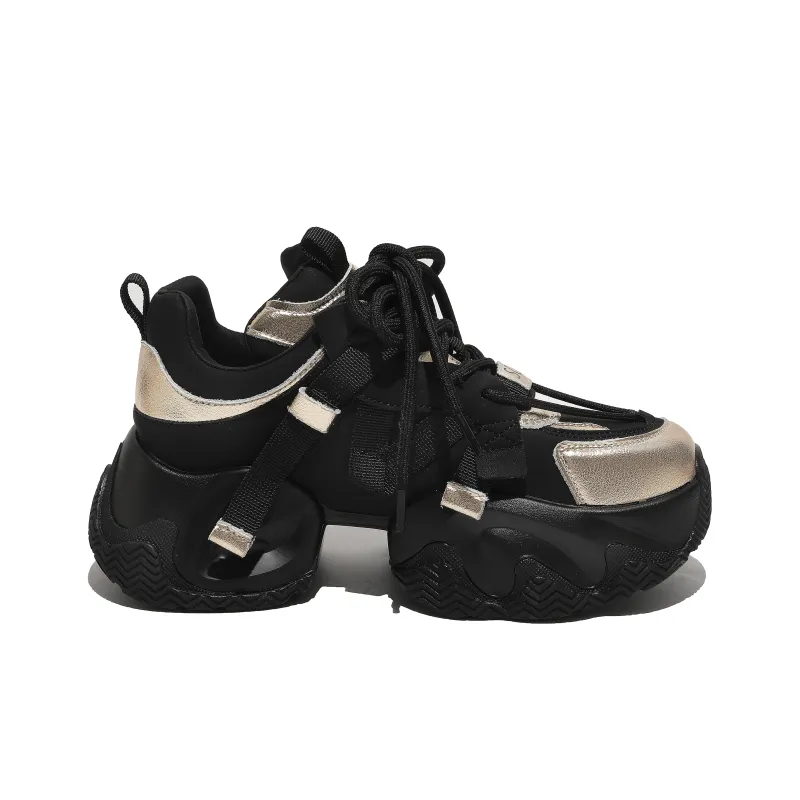 FAICCIA Height Increasing Abrasion Resistant Lightweight Slip Resistant Low Top Chunky Sneakers Women's Black-22