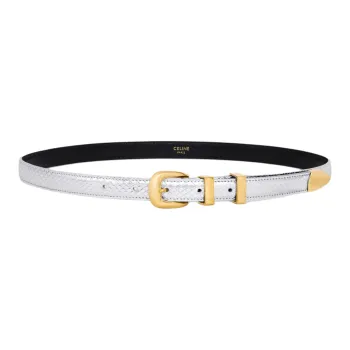 CELINE Gold Pin Buckle Design Leather Belts Women's Silver 