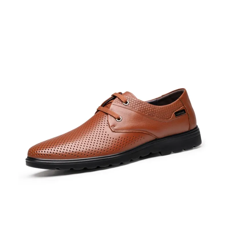AOKANG Leather Sandal Men's Casual Leather Shoes Men's Black Camel Brown-6