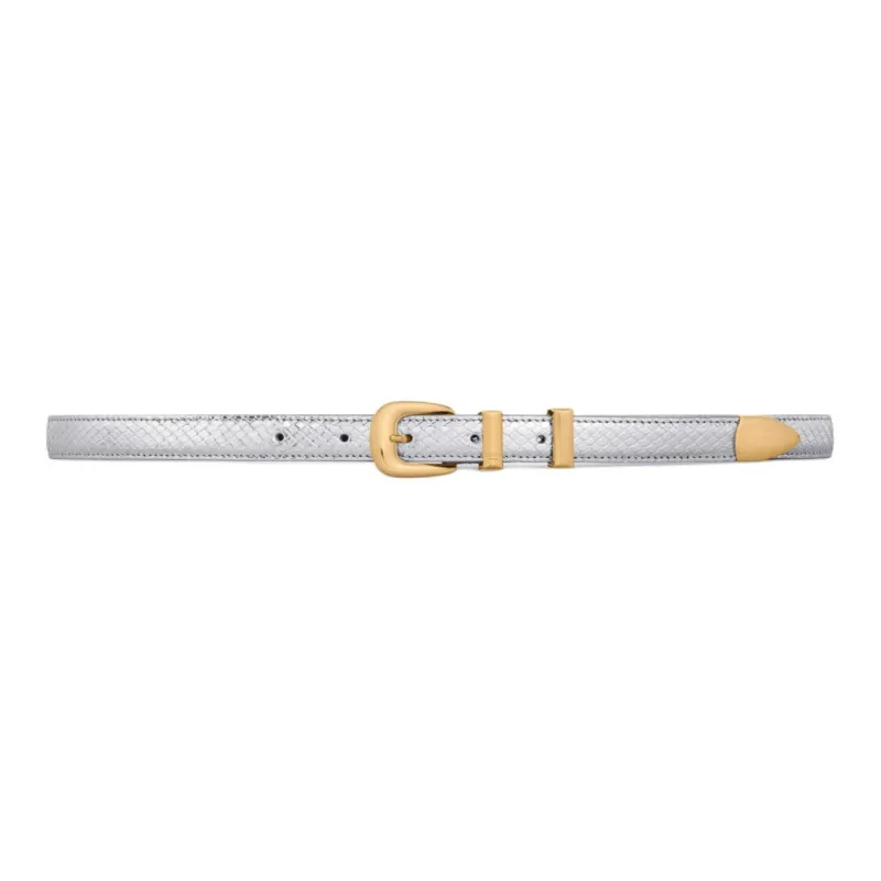 CELINE Gold Pin Buckle Design Leather Belts Women's Silver -1
