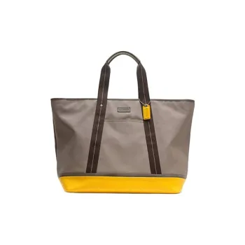 COACH Heritage Coated Canvas Tote Bag Shopping Bag Handbag Large Size Women's Silver/Khaki/Yellow
