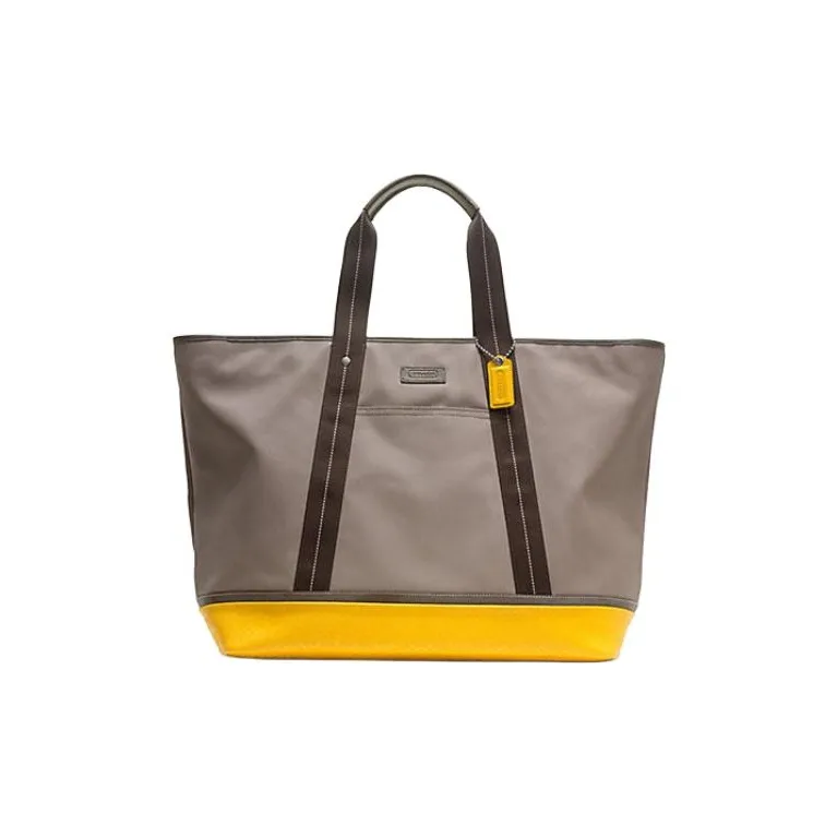 COACH Heritage Coated Canvas Tote Bag Shopping Bag Handbag Large Size Women's Silver/Khaki/Yellow-0
