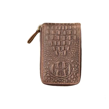 Back Step Top Grain Cow Leather Genuine Leather Coin Card Holder Unisex Dark Brown Black