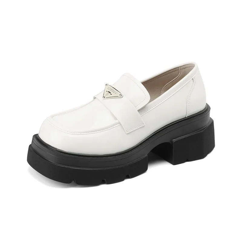 JOSINY Triangle Logo British Style Small Leather Shoes Minimalist Style Versatile Casual Loafers 6.5cm Women's-0