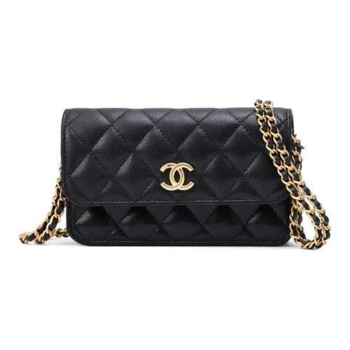 CHANEL Litchi Grain Cow Leather Lipstick Bag Envelope Bag Shoulder Bag Crossbody Bag Women's Black