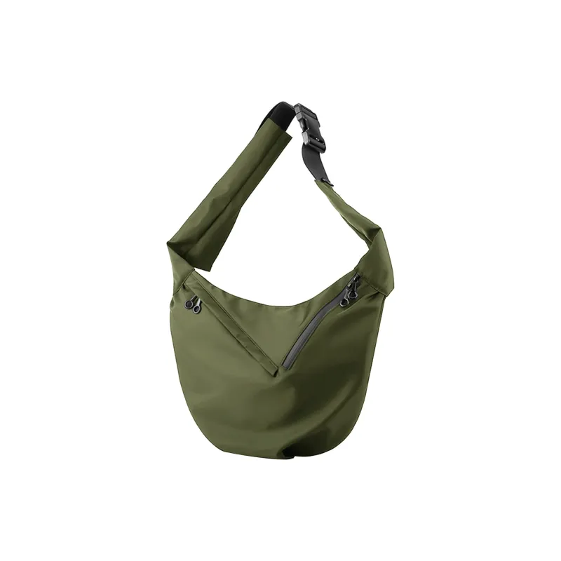TAKI Nylon Shoulder Bag, Crossbody Bag Regular Unisex Black/Army Green-6