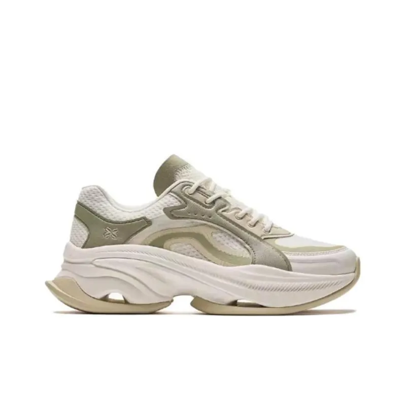 Anta Cushioning Anti Slip And Wear Resistant Height Increasing Low Top Chunky Sneakers Women's White Green Yellow-1