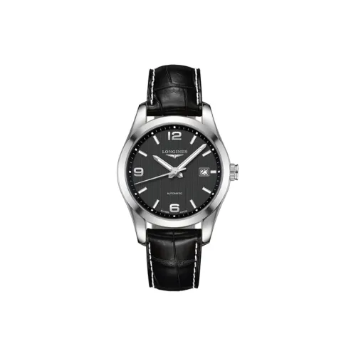 LONGINES Automatic Mechanical Movement Unisex Watch 40mm Black Dial Stainless Steel Case Leather Strap
