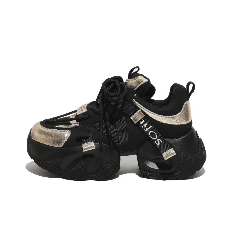 FAICCIA Height Increasing Abrasion Resistant Lightweight Slip Resistant Low Top Chunky Sneakers Women's Black-0