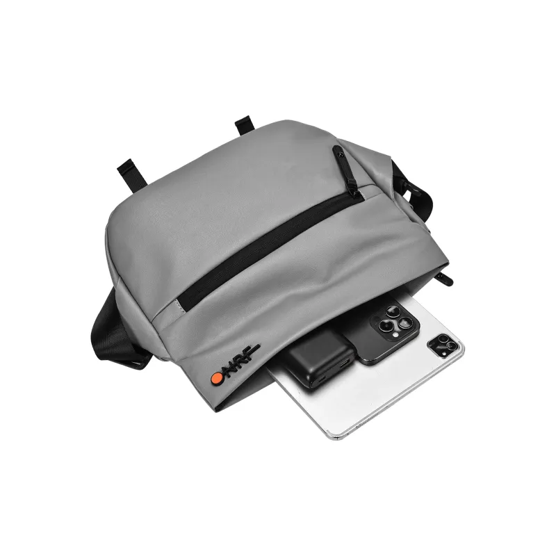 ONRF Water Repellent Leather PVC Messenger Bag Sling Bag Large Size Unisex Gray-3