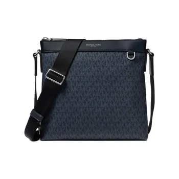MICHAEL KORS Greyson Artificial Leather Messenger Bag Shoulder Bag Crossbody Bag Men's Dark Gray With Blue Accents