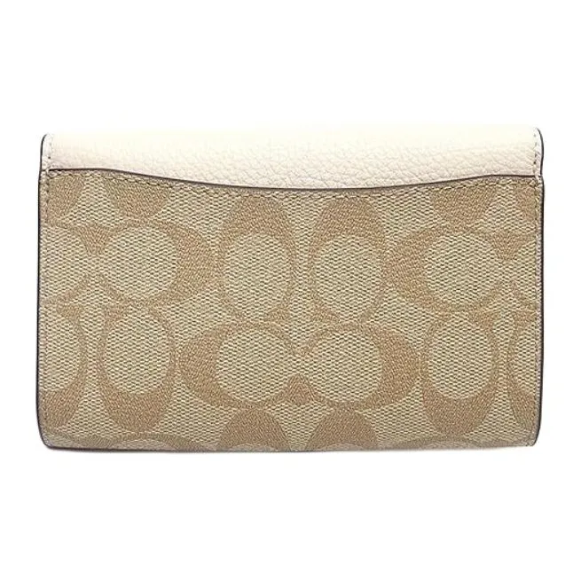 COACH Pebbled Snakeskin Print Leather With Canvas Accents Clutches Wallets Women's Ivory Khaki-3