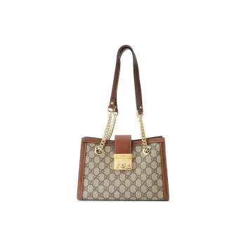 GUCCI Padlock Canvas With Leather Tote Bag, Shopping Bag, Portable Crossbody Bag, Shoulder Bag Women's