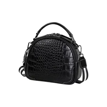 KAISER Cow Leather Handbag Regular Women's Black/Milk Tea Gray/Green