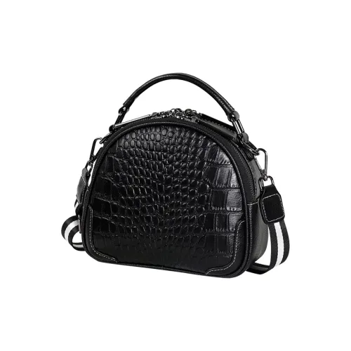 KAISER Cow Leather Handbag Regular Women's Black/Milk Tea Gray/Green