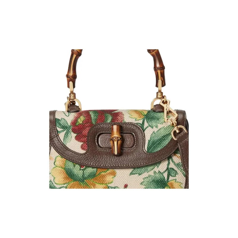 GUCCI Bamboo 1947 Leather Shoulder Bag Crossbody Bag Handbag Small Size Women's Ivory White/Multicolor-7