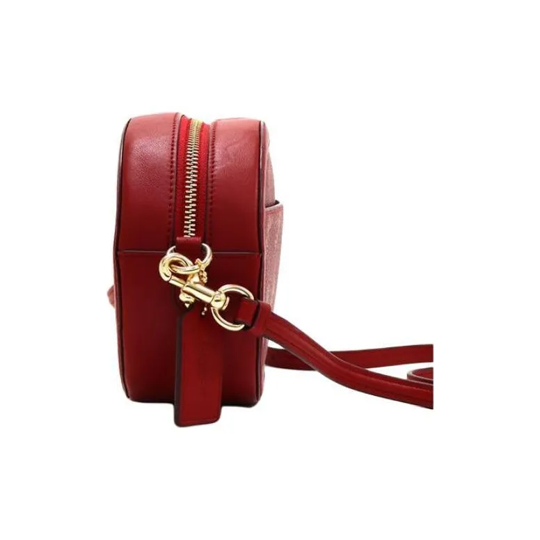 COACH Camera Canvas With Leather Camera Bag, Shoulder Bag Small Size Women's Red-3