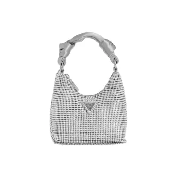 GUESS Satin Trim Hobo Handbag Mini Women's Silver