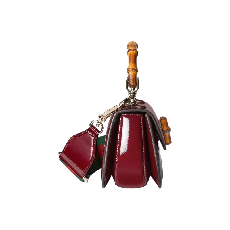 GUCCI Bamboo 1947 Patent Leather Shoulder Bag Crossbody Bag Handbag Mini Women's Deep Red-3