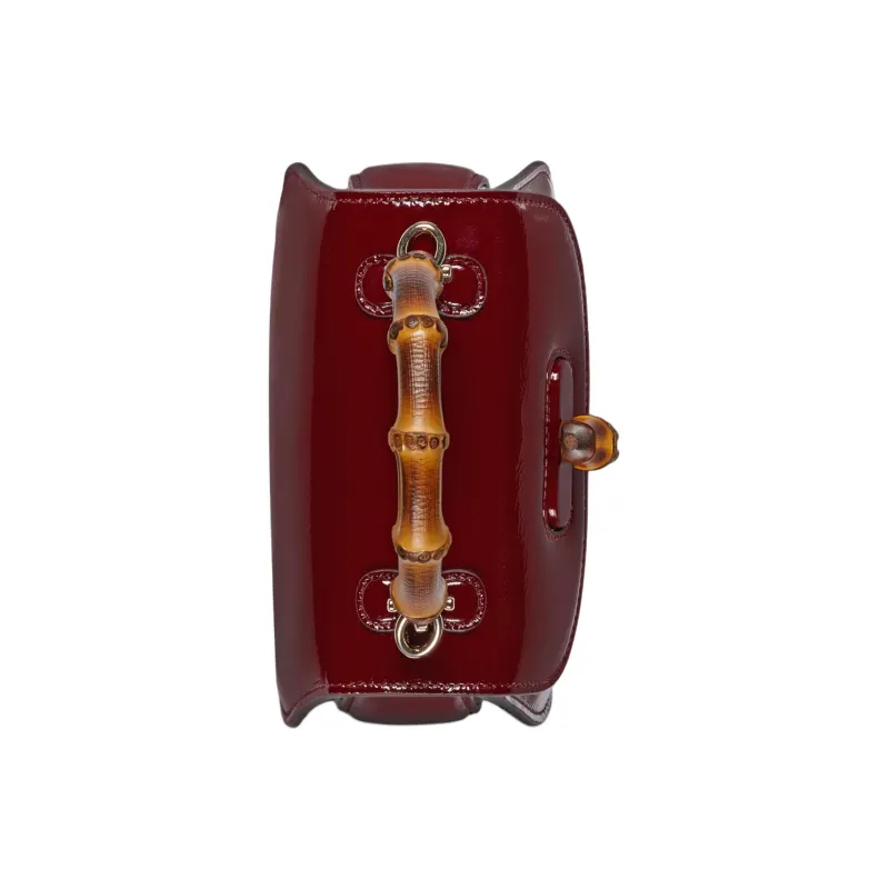 GUCCI Bamboo 1947 Patent Leather Shoulder Bag Crossbody Bag Handbag Mini Women's Deep Red-6