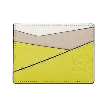 LOEWE Puzzle Cow Leather Card Clip Card Holder Women's Yellow/White/Gray