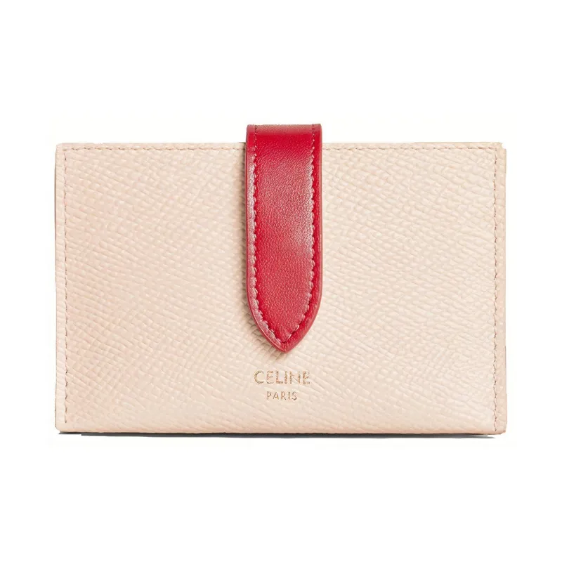 CELINE Grained Calfskin Card Holder Women's Nude Pink/Red-0
