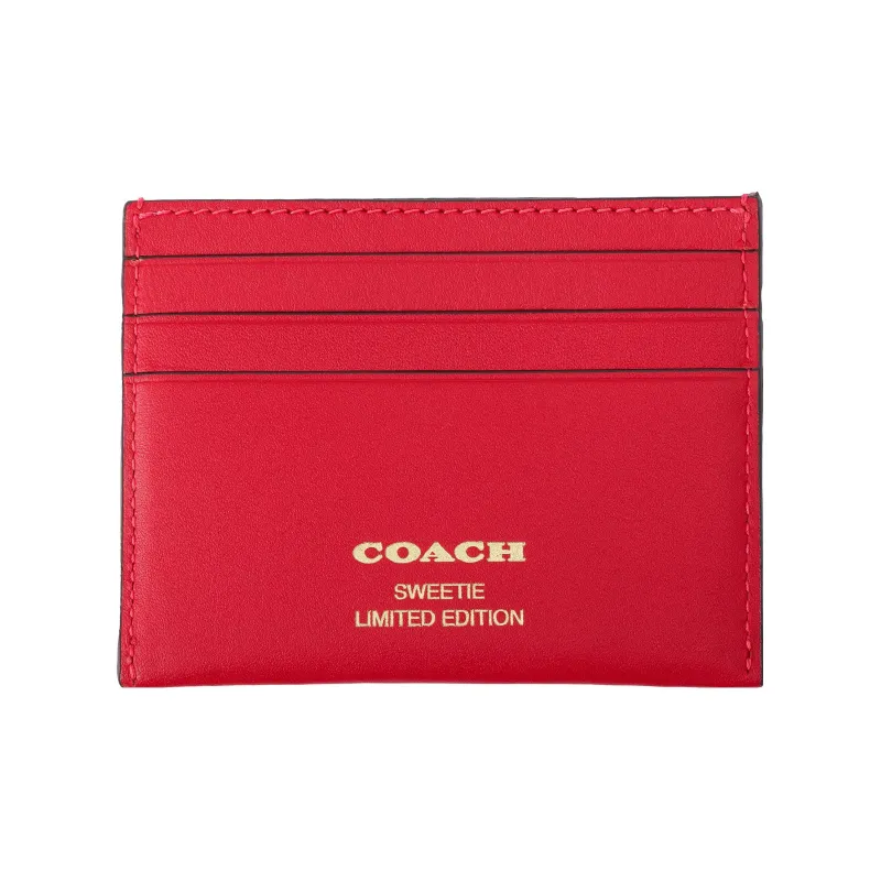 COACH Card Case Cow Leather Coin Purses Card Holders Mini Men's Red-3