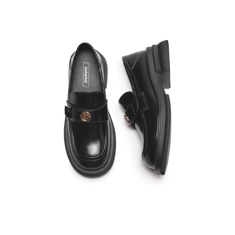 Hotwind Leather Shoes Medium Heel Women's-3